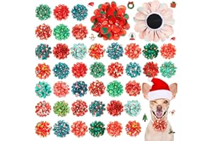 Lyrow 100 Pcs Christmas Dog Collar Flowers Bulk Dog Charms Grooming Accessories Red and Green Xmas Bow Tie Flower for Puppy Cat Pets Collar Attachment Embellishment Christmas Party Costume