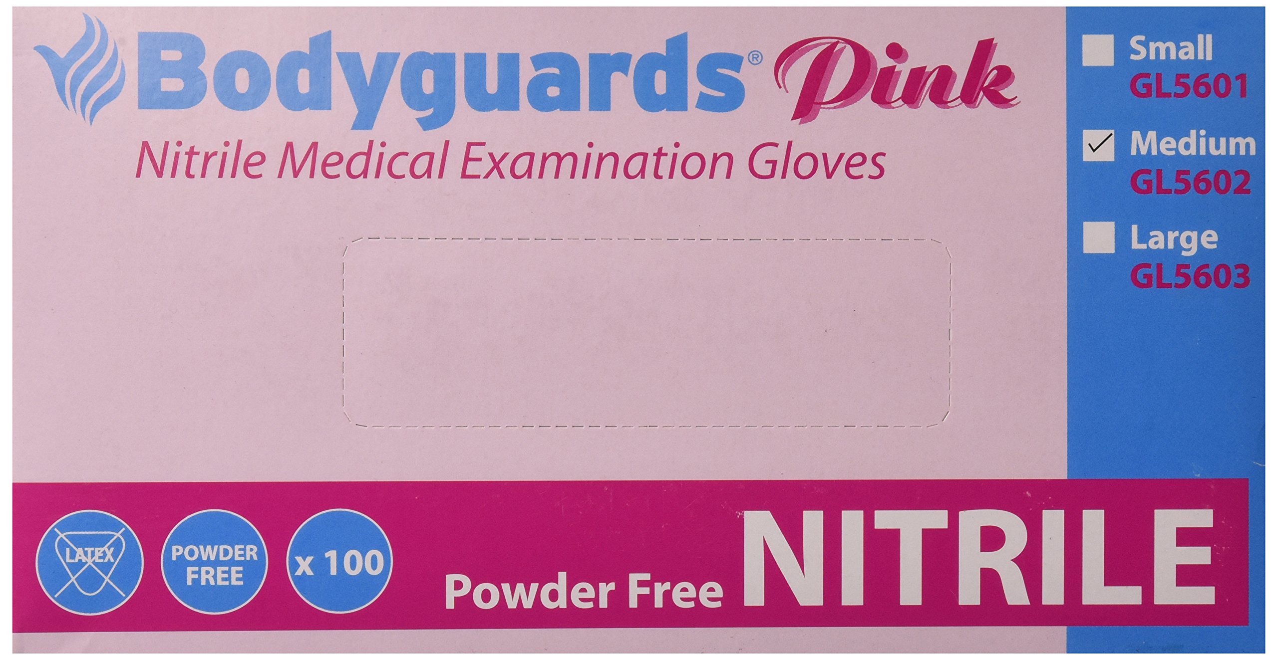 BM POLYCO NGL5602 (PINK MEDIUM NITRILE) Bodyguards Nitrile Medical Exam Gloves, Pink, Medium, Set of 100