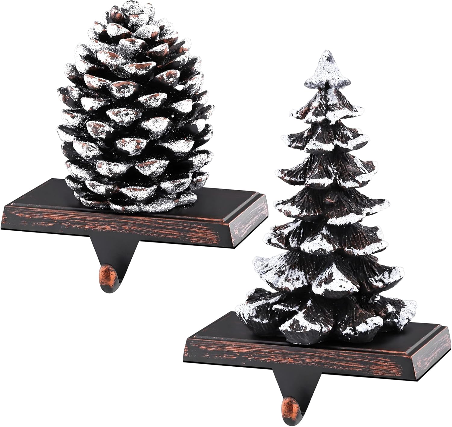 Ornament Hooks - MCEAST 2 Pack Christmas Stocking Holders Pinecone and Christmas Tree with Snowflake Christmas Stocking Hangers Clips Mantle Hooks for Christmas Decoration
