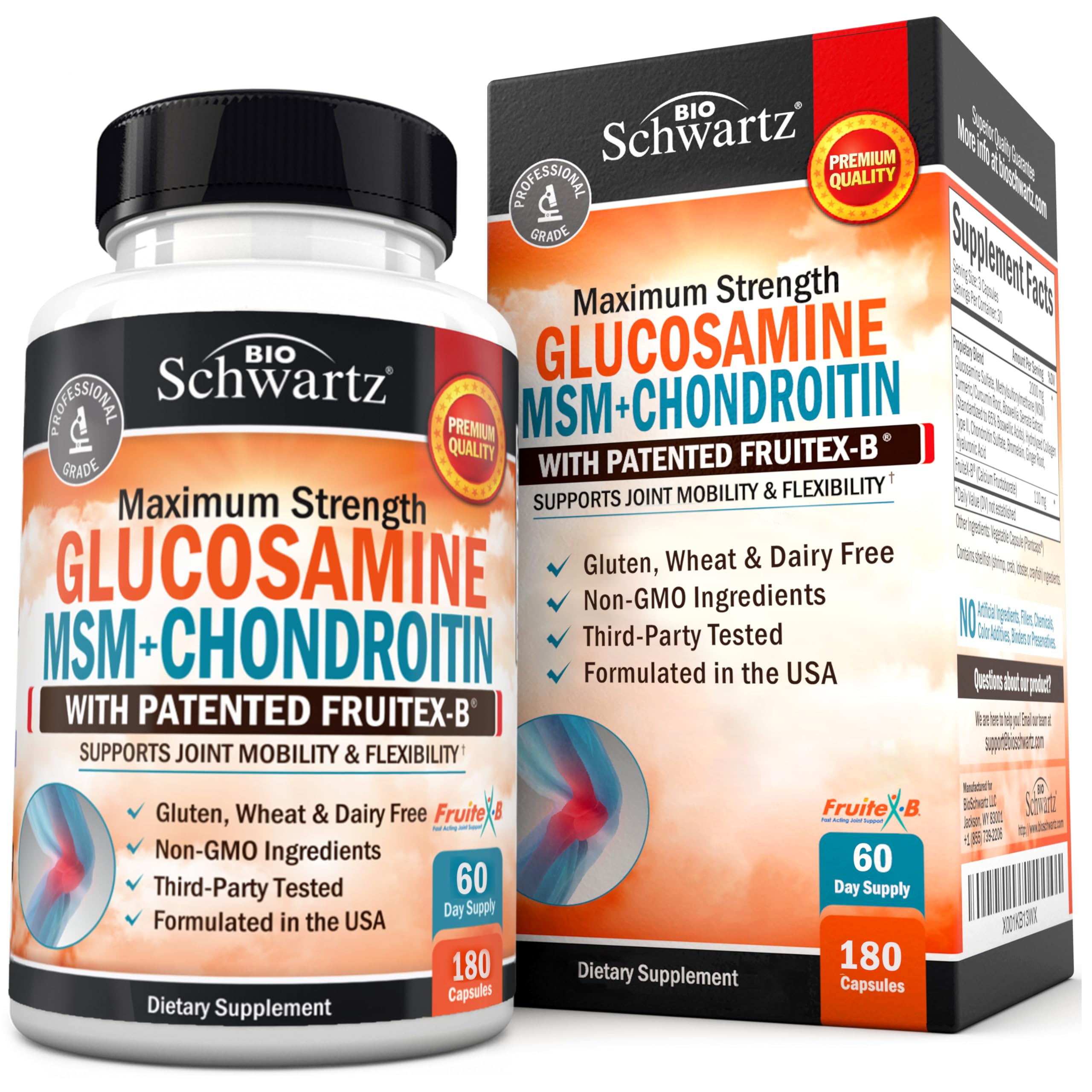 Maximum Strength Glucosamine MSM + Chondroitin with Patented Fruitex-B