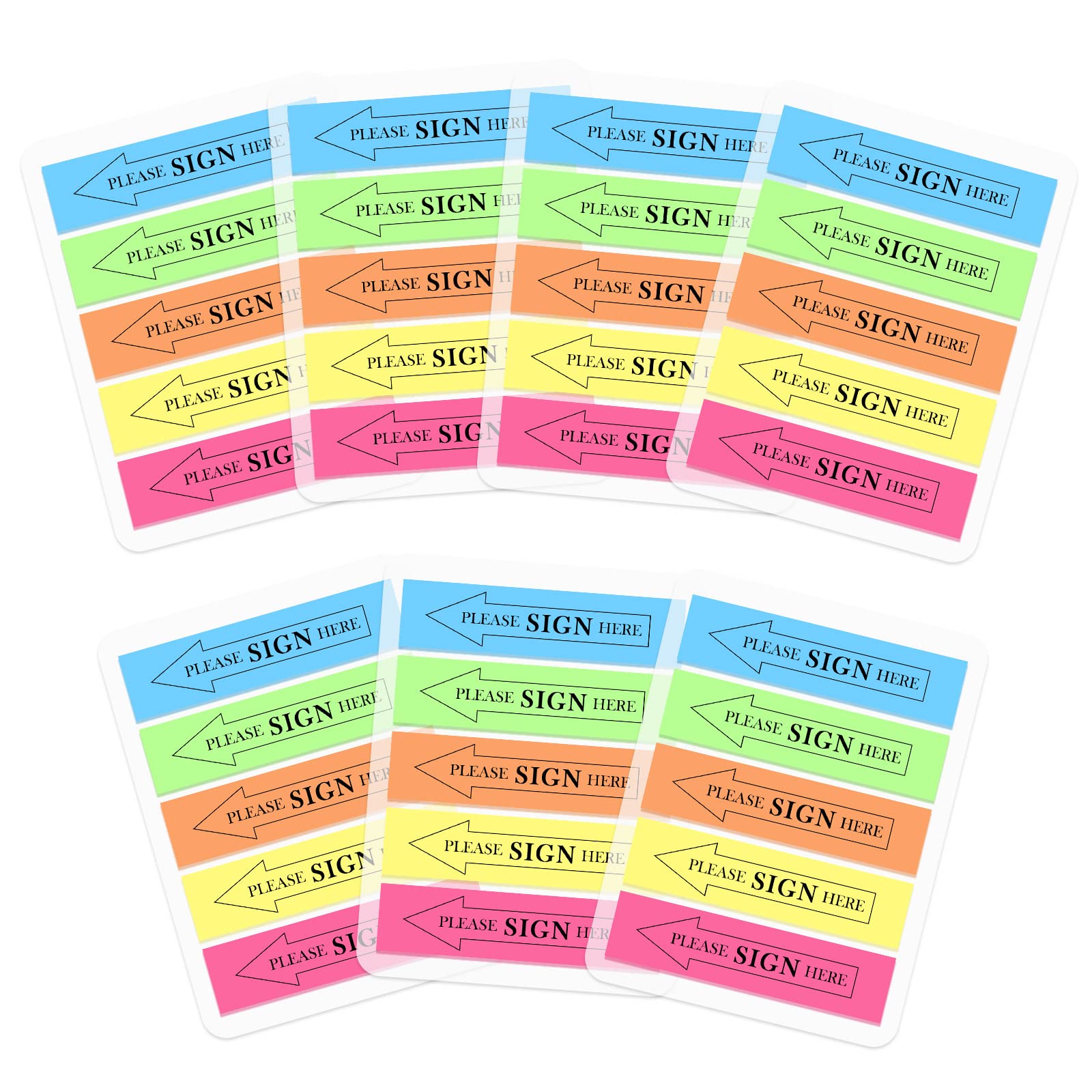 Modixun 700 Pack Sign Here Tabs, 5 Bright Colors, Transparent Stickers, Sticky & Repositionable, Time-Saving Arrow Flags, 7 Pack