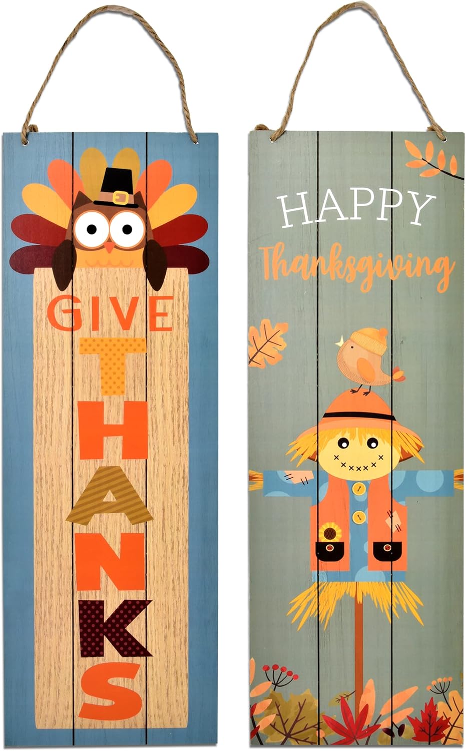 Yard Signs - Thanksgiving Fall Welcome Sign Set of 2 for Front Door Wall Signs Hanging Wood Double Sided Spooky & Happy Halloween Indoor Outdoor Harvest Decoration Autumn Porch & Yard Party Supplies Decor 17