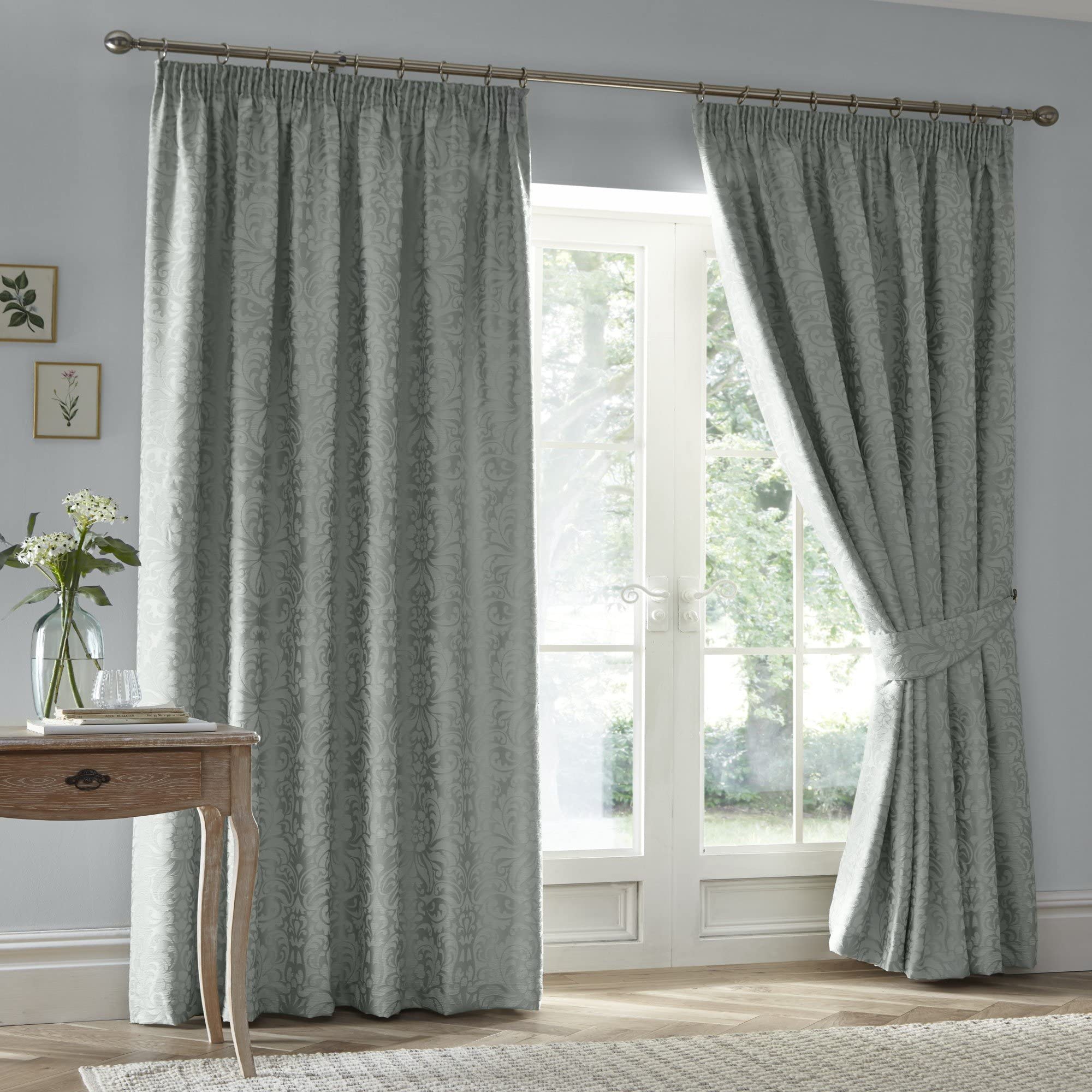Appletree Heritage - Worcester - Jacquard Pair of Pencil Pleat Curtains With Tie-Backs - 66" Width x 72" Drop (168 x 183cm) in Green