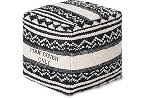 REDEARTH · UNSTUFFED Pouf Ottoman Cover Textured Boho Cube Poof Decorative Pouffe Farmhouse Footrest Accent Footrest for Living Room, Bedroom, Nursery; 100% Cotton (18"X18"X18", Natural)