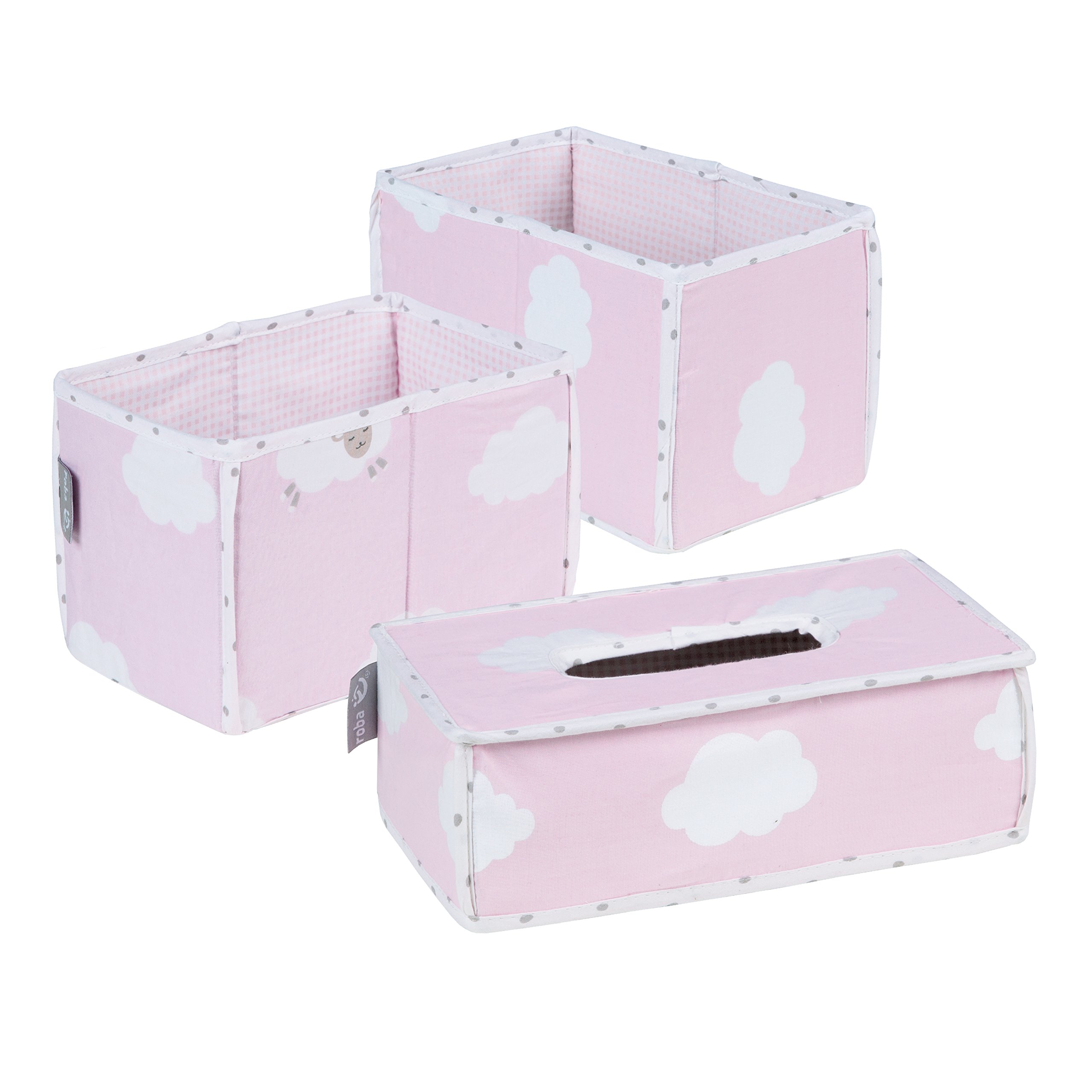 roba Care Organiser Set 'Kleine Wolke Pink', 3 Pieces, 2 Boxes for Nappies and Accessories, 1 Wet Wipes Box