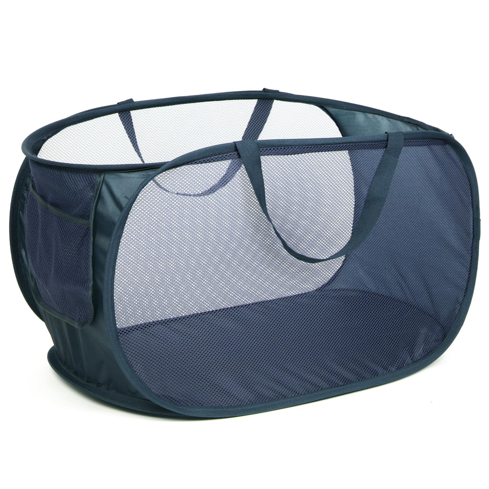 Diggoour Durable Collapsible Laundry Baskets, Mesh Pop Up Laundry Hamper with Handy Pocket, Foldable Clothes Hamper with Reinforced Carry Handles for Laundry, Bathroom, Kids Room or Travel Navy