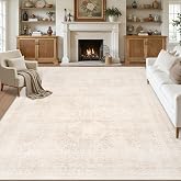 Luxturiy 8x10 Area Rugs Living Room: Bedroom Neutral Washable Carpet Beige | Large Vintage Boho Indoor Decor Carpets Soft Nursery Farmhouse Dining Room Office Floor Non-Slip Low Pile Under Table Rug