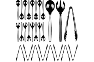 Dualshine 24 Pcs Disposable Black Plastic Serving Utensils,8 Set Including 9.72" Plastic Serving Spoons, Forks and 8.46" Tongs, for Dinner Parties, Buffets,Banquets, Events, Weddings, and Daily Use