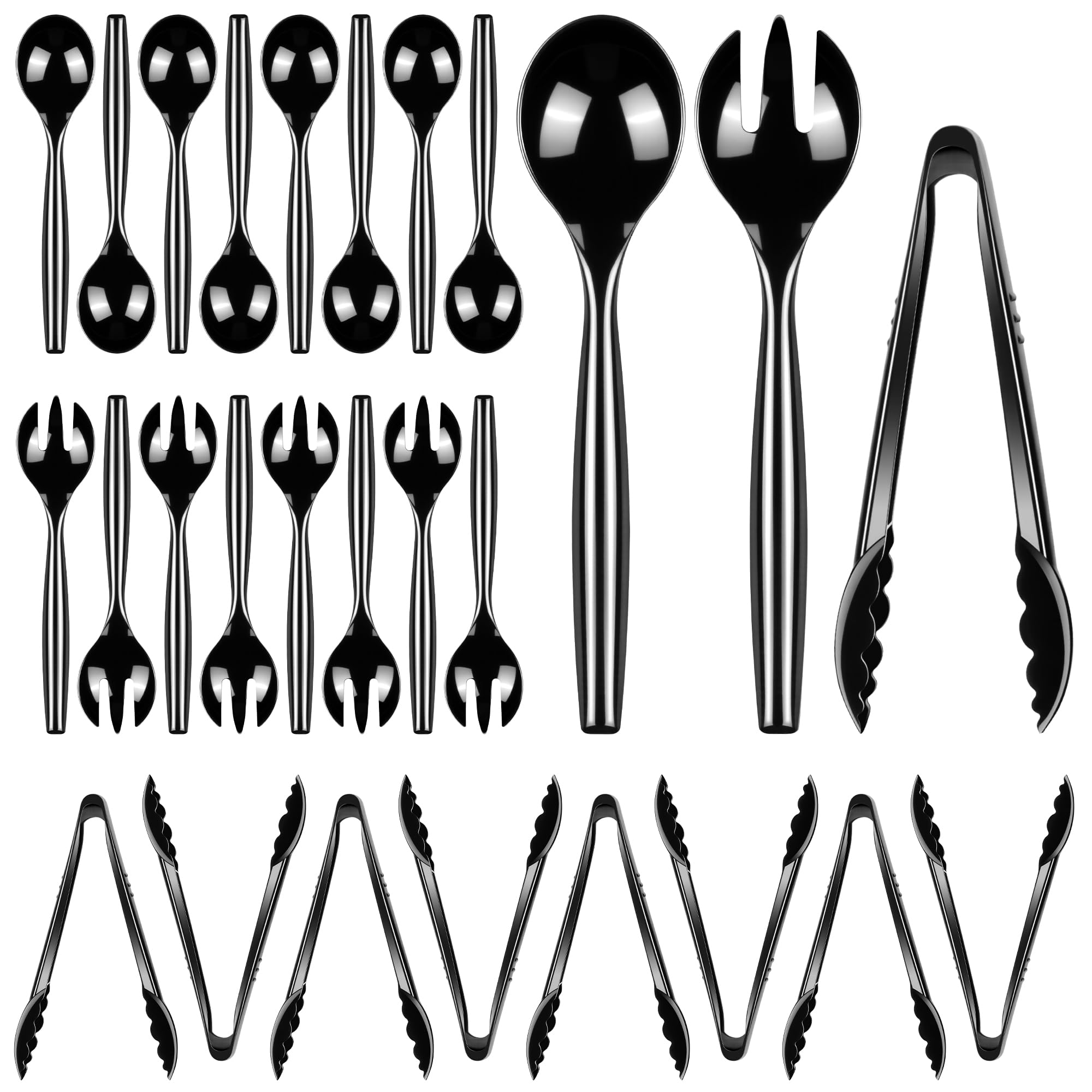 Photo 1 of Dualshine 24 Pcs Disposable Black Plastic Serving Utensils,8 Set Including 10" Plastic Serving Spoons, Forks and 9" Tongs, for Dinner Parties, Buffets,Banquets, Events, Weddings, and Daily Use