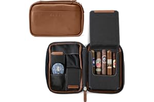 CASE ELEGANCE Klaro Travel Leather Cigar Case, 5 Cigar Storage, 2 Accessory Pockets, Humidification Pocket, Internal Hard-Shell Protection - Brown