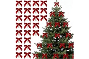 DOACPCR 24 Pcs Red Small Velvet Christmas Bows for Christmas Tree Decorations, 3.5 Inch Xmas Velvet Ribbon Bow Ornaments for Christmas Farmhouse Tree Wreath Garland DIY Craft Gift Wrapping Decorative, 1" W