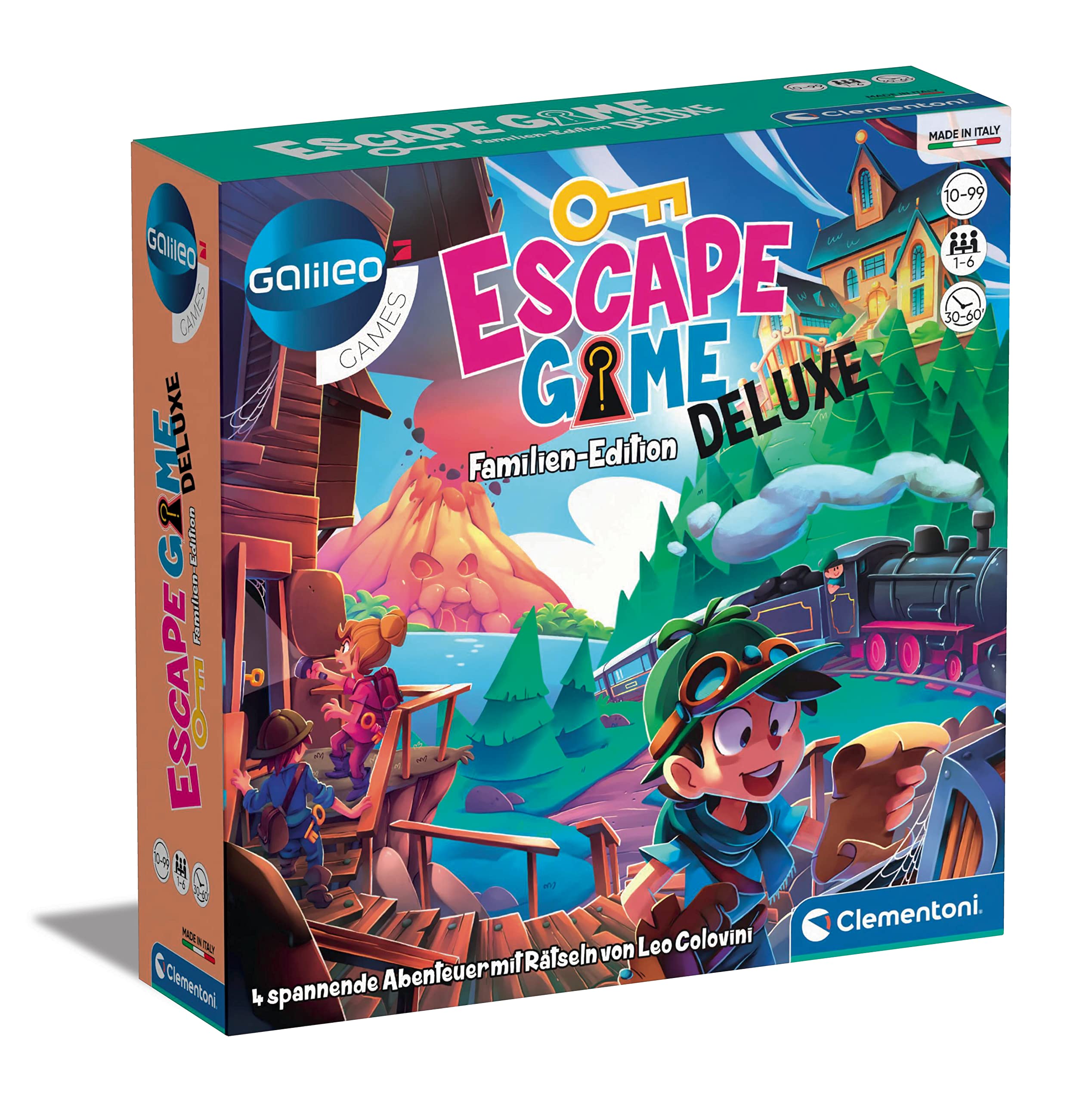 Clementoni 59257 Escape Game - Deluxe Family Edition Puzzle Board Game with 4 Adventures Includes Note Cards & Props Ideal as a Gift Family Game from 10 Years