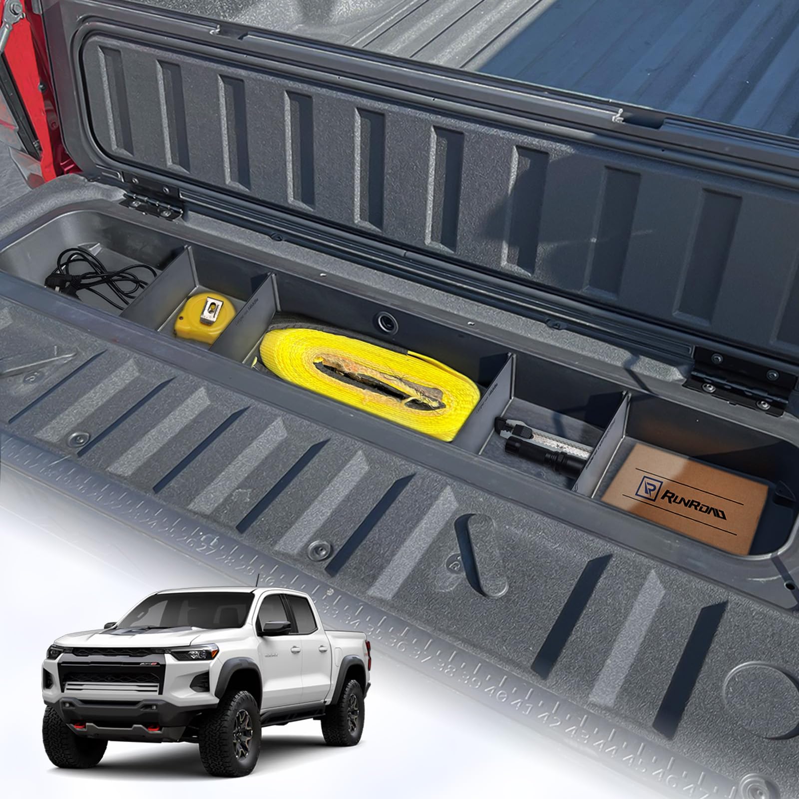 Photo 1 of RUNROAD Tailgate Storage Dividers Compatible with 2023 2024 2025 Chevy Colorado and GMC Canyon Accessories, Trunk Divider Center Console Organizer Tray For 2023+ Colorado Canyon Storage Box (4PCS)