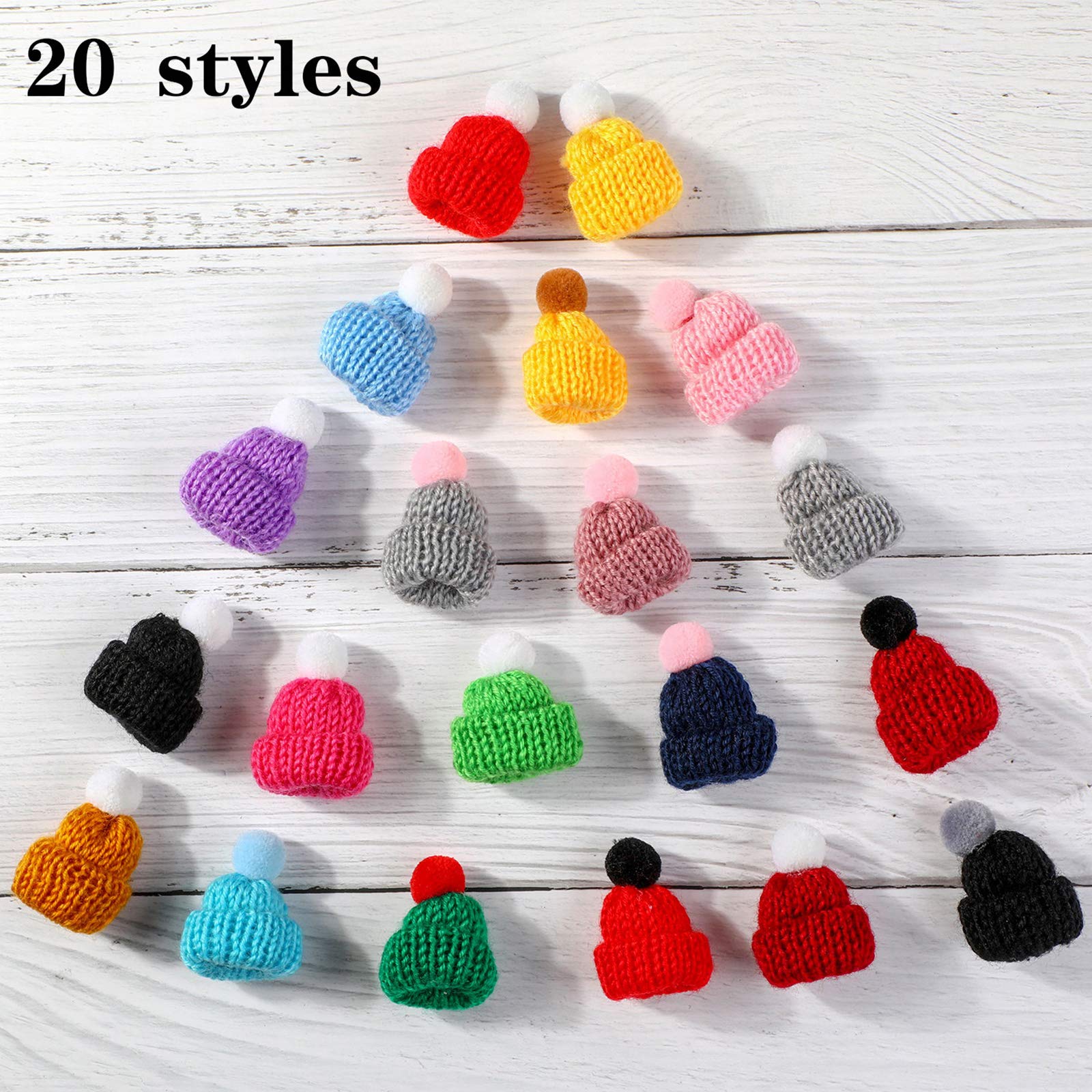 WILLBOND Mini Knitting Hats Doll Hat DIY Craft Knitting Decoration Mini Christmas Knit Hats for DIY Hair Accessories Crafts Hanging Ornaments Assorted Christmas Tree Ornaments,20 Styles(40 Pieces)