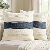 Woaboy Set of 2 Navy Blue Boho Coastal Decorative Throw Pillow Covers 18x18 Inch Farmhouse Cotton Cushions Modern Home Decor for Livingroom Bedroom Couch Bed Sofa Chair