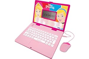 Lexibook Disney Princess - Educational and Bilingual Laptop Spanish/English - Girls Toy with 124 Activities to Learn, Play Ga