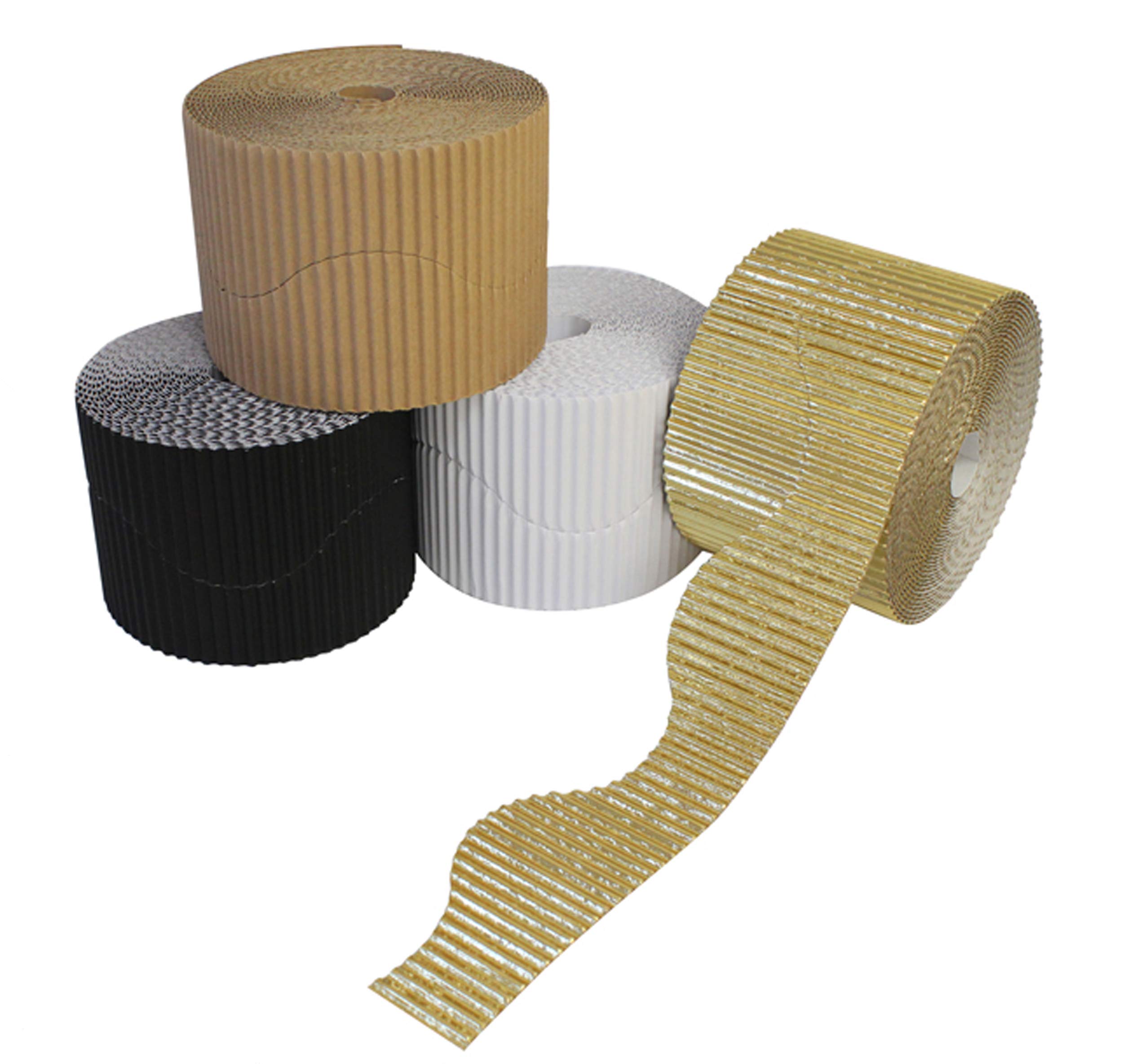 Bright Ideas Corrugated Border Rolls for School Displays, Neutral Assortment, 4 Pack, 57mm x 7.5m (15m When Split), BI7873 — image 1