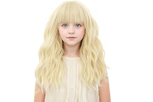 BUPPLER Kids Light Blonde Wig with Bangs 14 Inch Halloween Cosplay Wigs for Kids Girls Wavy Hair Synthetic Wig with Upgraded Strands,Shoulder Length Wig for Costume Parties (14 Inch,Light Blonde)