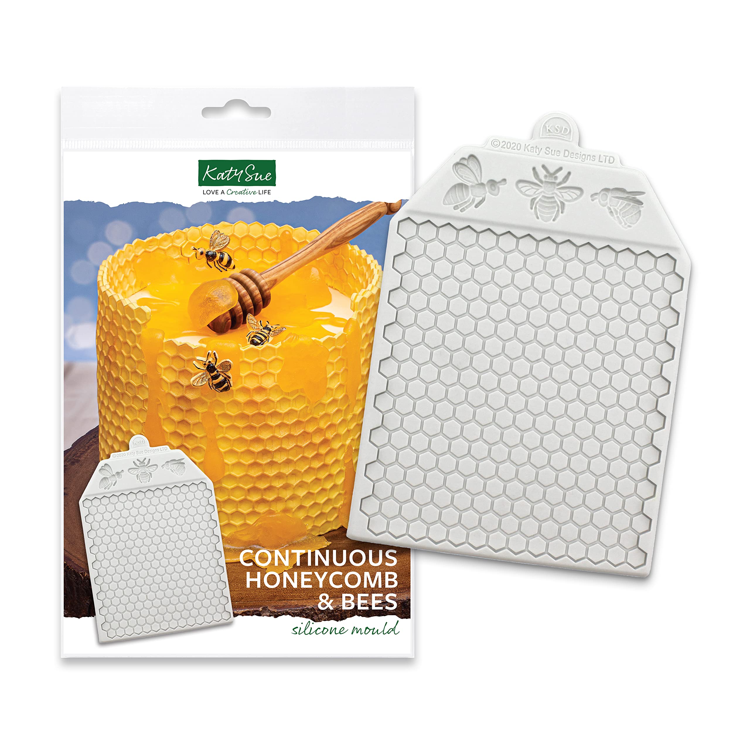 Katy Sue Continuous Honeycomb & Bees Textured Silicone Mould Design Mat for Cake Decorating & Crafts. Made in The UK.