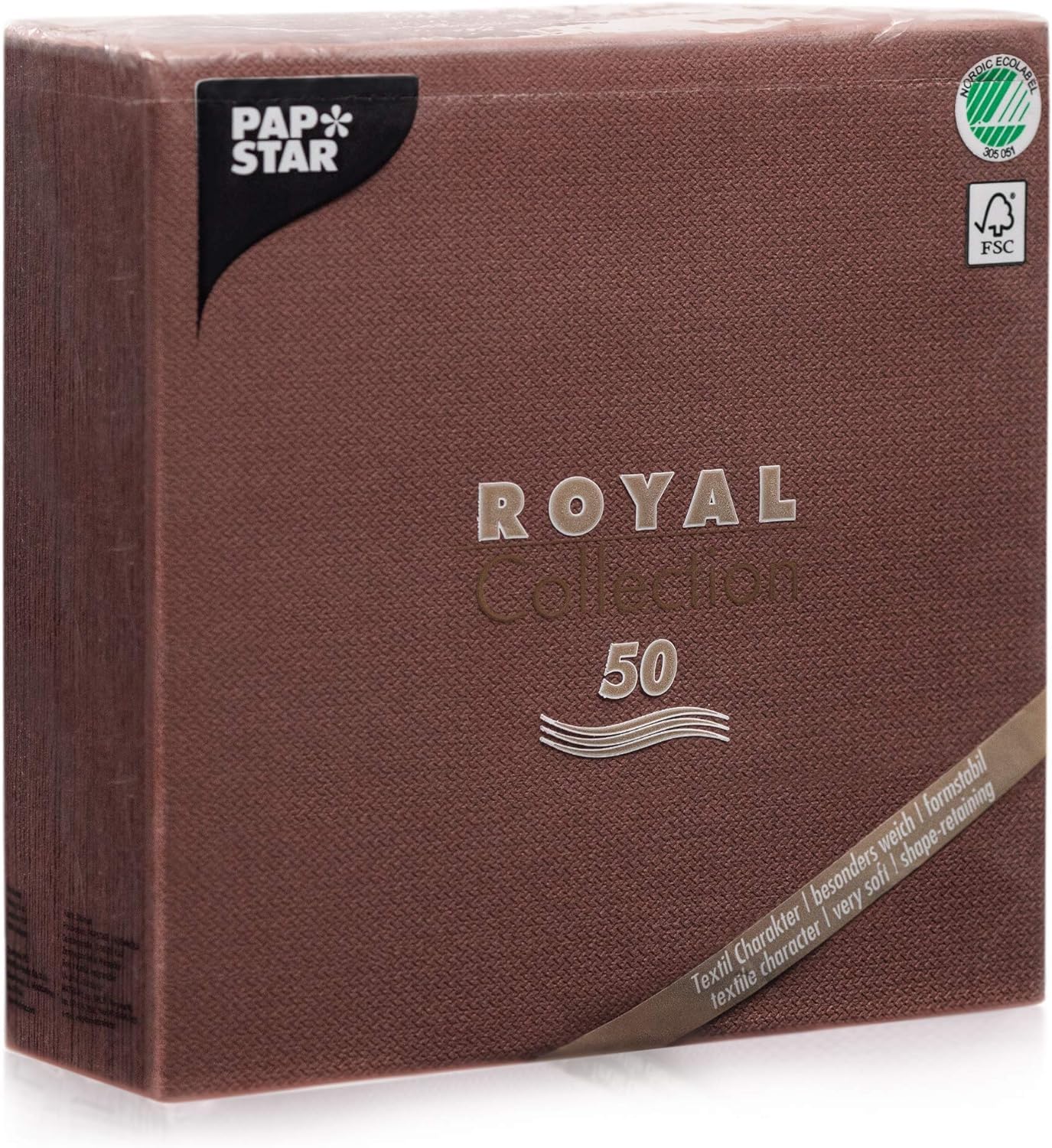 PAPSTAR Royal Collection 10821 Serviettes with 1/4 Fold 40 x 40 cm Brown Pack of 50 — image 1