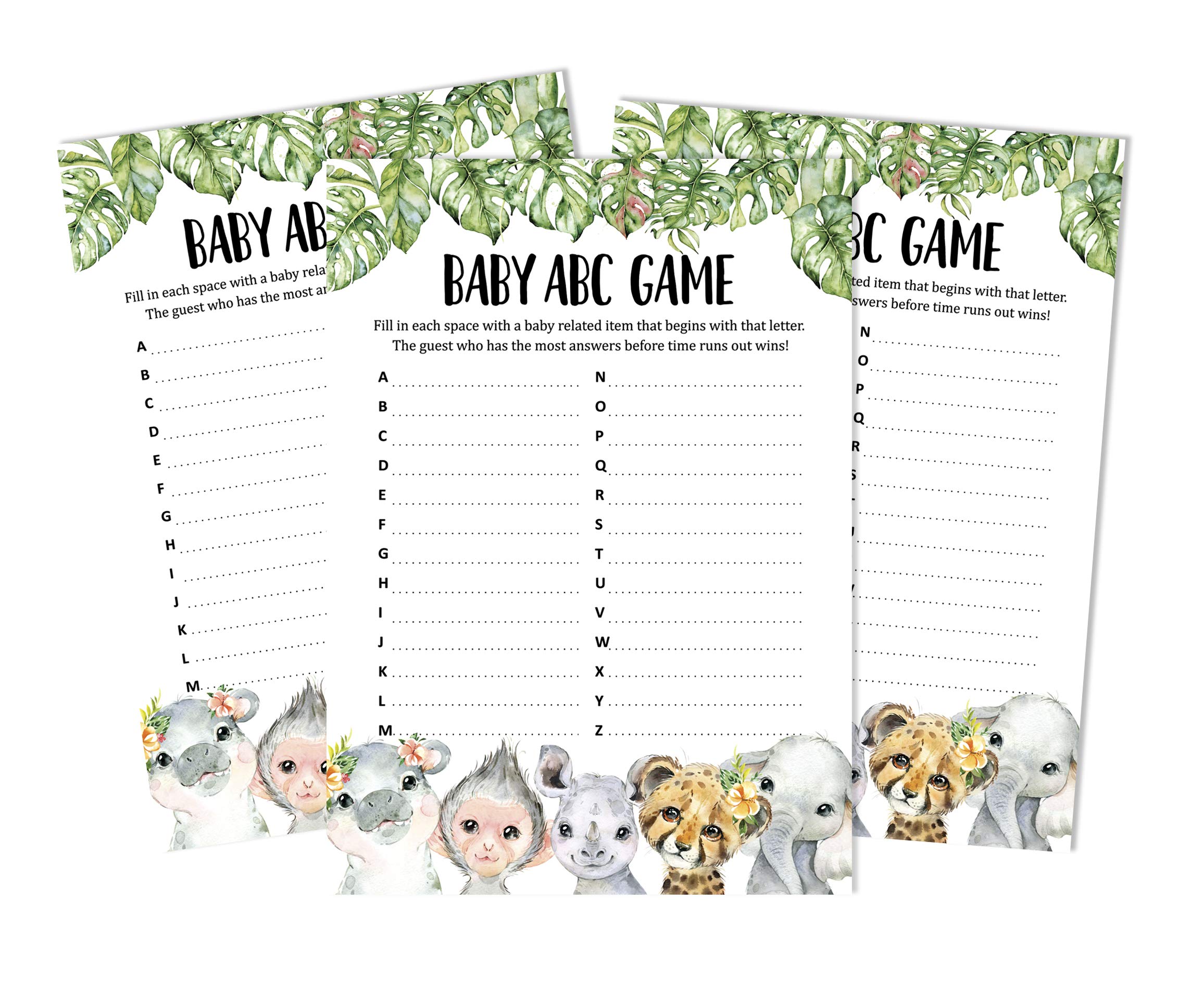 Inkdotpot Baby Shower Game Set Of 50 Baby Alphabet ABC Game Safari Jungle Animals Party Supplies