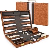 ropoda 18in Backgammon Sets for Adults and Kid, Classic Board Strategy Game | Brown, Portable &amp; Travel Backgammon Set with Leather Travel Case, Home Board Game, Classic Tabletop Game for Kids &amp; Adults