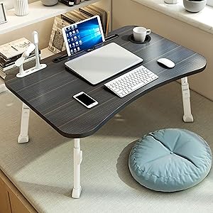 Pollenzic Laptop Bed Desk,Adjustable Folding Laptop Desk,Portable Foldable Laptop Bed Tray Table with USB Charge Port/Cup Holder,for Bed /Couch /Sofa Working, Reading(Black)