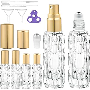 CUQIG 3×10ml Roller Bottles & 3×10ml Fine Mist Spray Bottles(Gold) | Roller and Spray in One Set for Two Uses, Refillable Gla