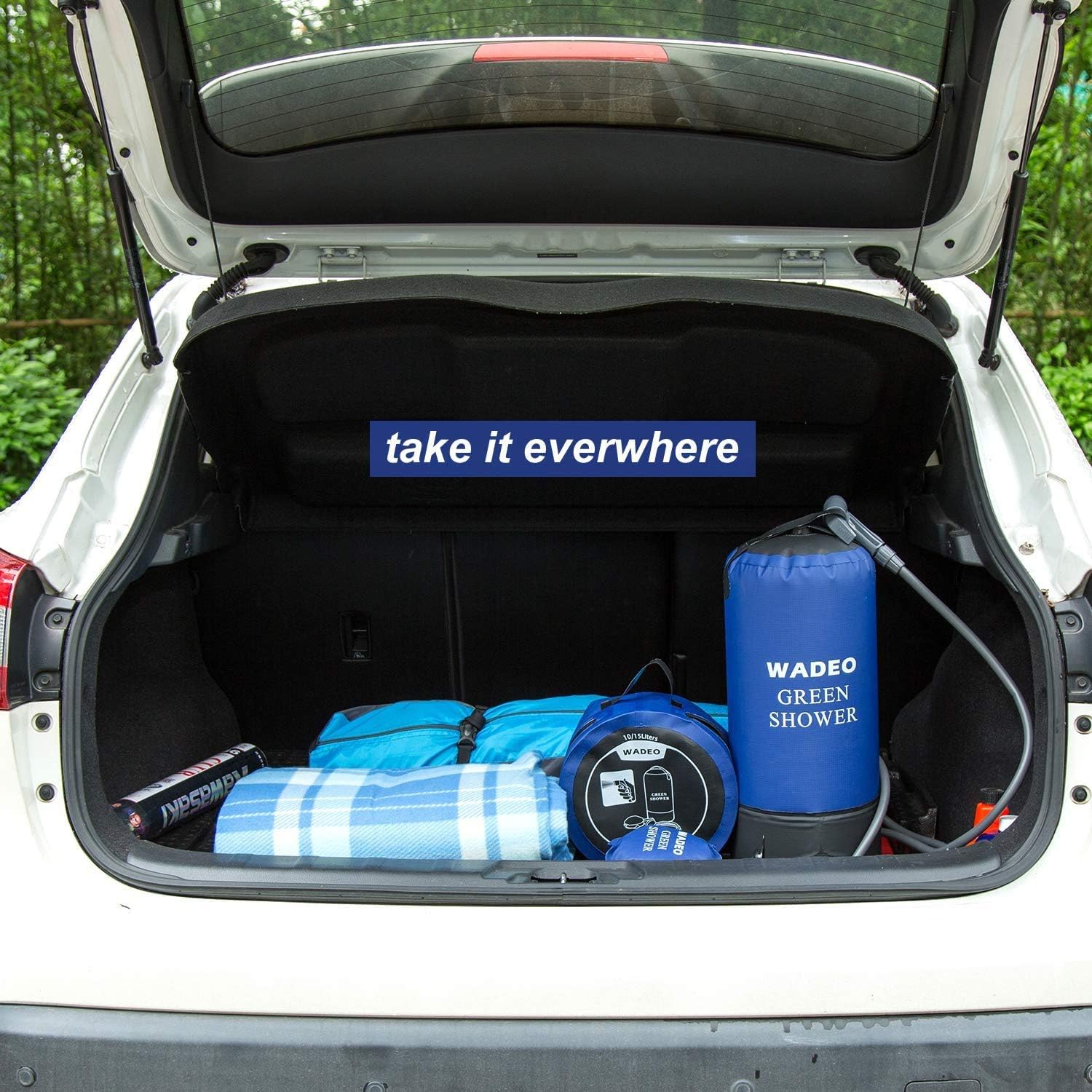 WADEO Camp Shower, 4 Gallons Portable Outdoor Camping Shower Bag Pressure Shower with Foot Pump and Shower Nozzle for Beach Swim Travel Hiking Backpacking - 15L, Blue : Sports & Outdoors