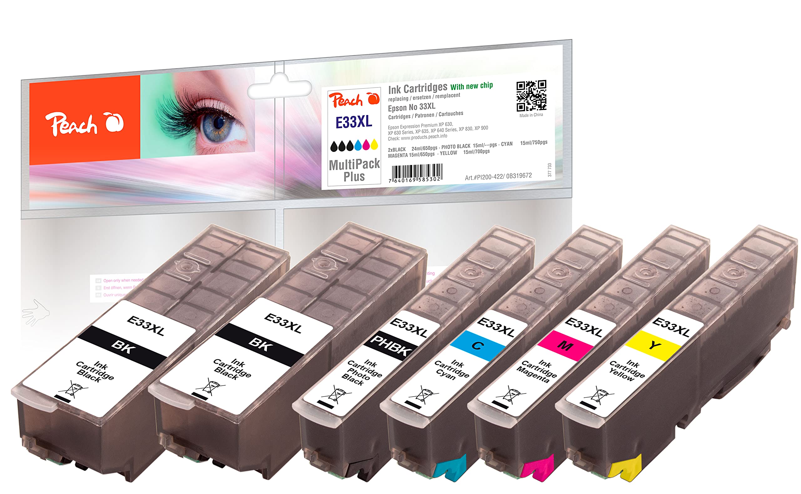 Peach Ink Cartridge XL, Black; Compatible with Canon Multi-Pack XL Cyan, foto Schwarz, Gelb, Magenta, Schwarz, Schwarz