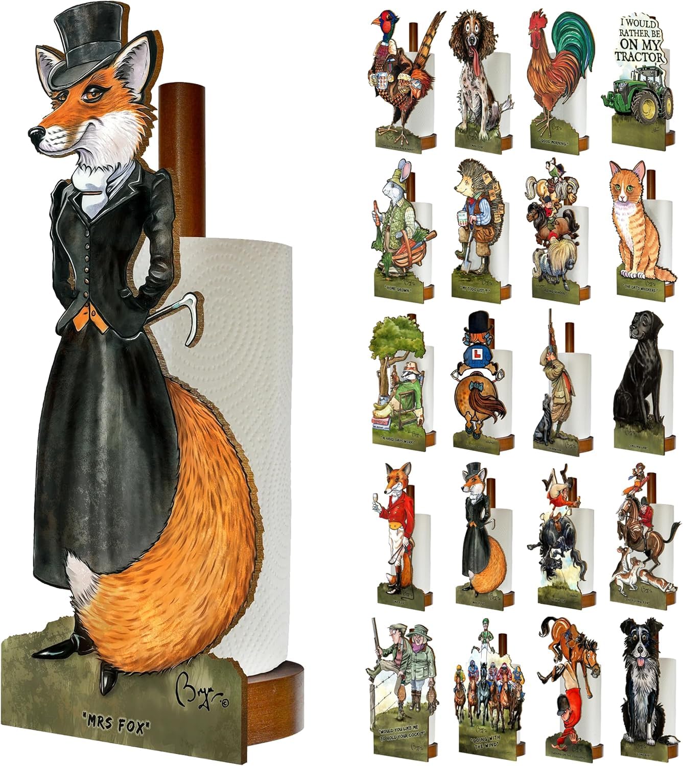 Looprints Fun Toilet Roll Storage & Kitchen Towel Holder Wooden Stand | Bryn Parry Horse Riding Art | Novelty Kitchen & Bathroom Decor & Accessories | A Standout Piece Of Functional Equestrian Decor. — image 1