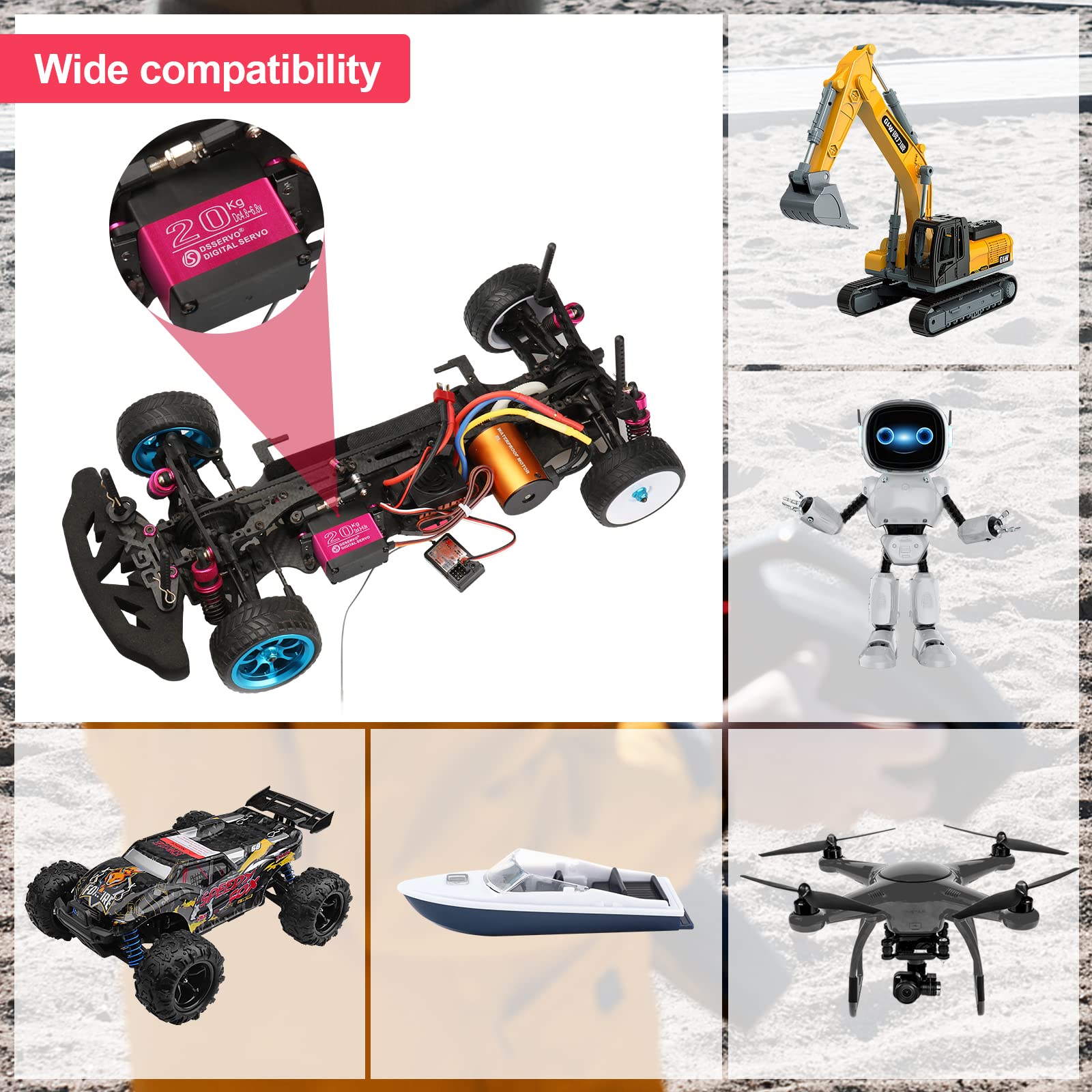 20KG RC Servo High Torque Servo Motors, Waterproof Full Metal Gear Steering Servo with 25T for 1/6 1/8 1/10 1/12 RC Car Robot DIY, Digital Servo with 25T Servo Horn, Control Angle 270°