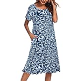 Ekouaer Nightgowns for Women with Pockets Button Front Short Sleeve House Dresses Floral Print Mumu Dress