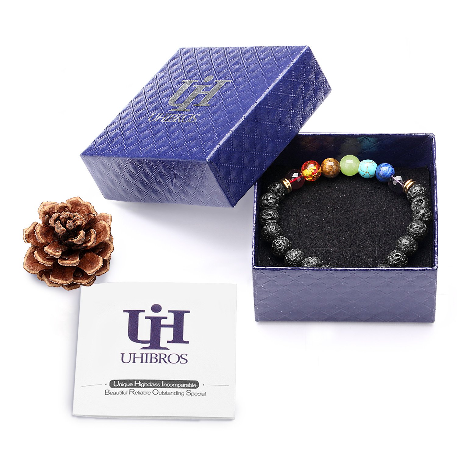 Energy Stone Beads Bracelet,Lava Rock Stone Unisex Bracelets 7 Multicolors Gemstone Chakra Healing Bead Bangle Gift for Women Gifts