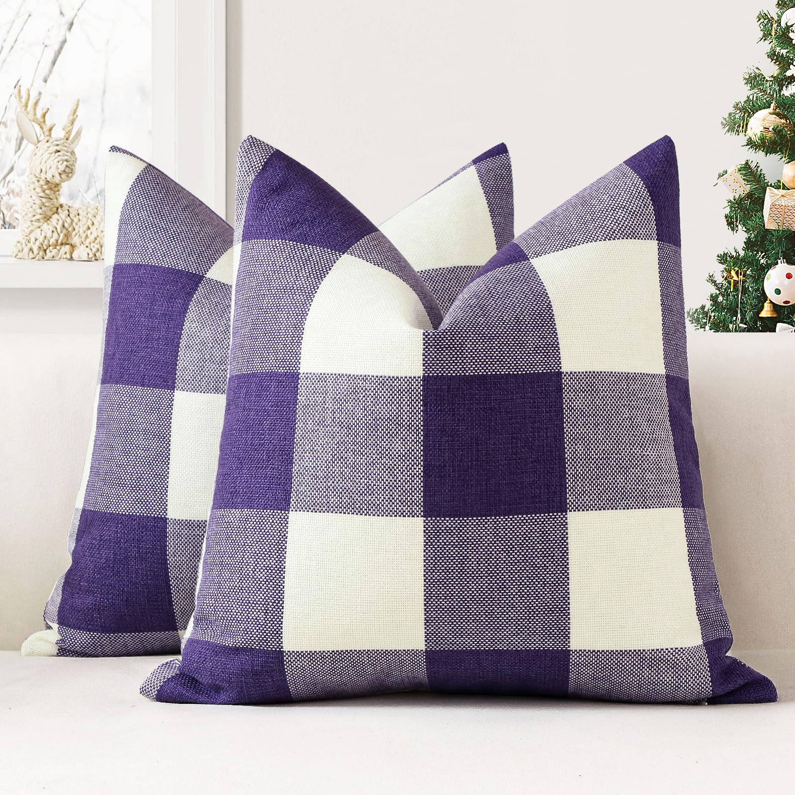 JOTOM Set of 2 Classic Plaids Cushion Covers 60x60 cm Farmhouse Buffalo Check Soft solid Decorative Throw Pillow Covers Home Decor Outdoor Cushion Case for Sofa Bedroom (Purple)
