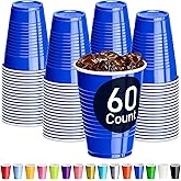 DecorRack Blue Plastic Cups, 12 oz Disposable Cups, Party Supplies (60 Count)