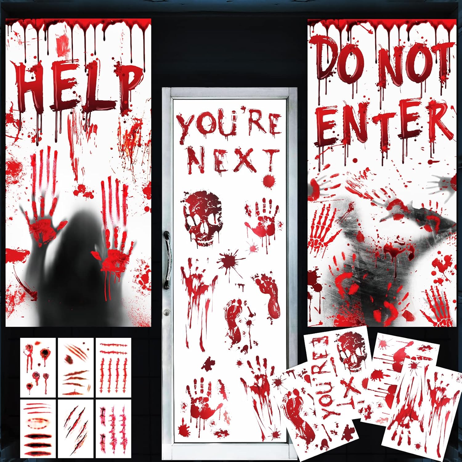 Window Treatments - Large Halloween Window Decorations Door Decor Halloween Outdoor Decorations 61 X 29.5 INCH Door Covers Sets Decor Scary Halloween Window Clings Decals Stickers Haunted House Decor