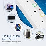 DEWENWILS 6 Way Extension Lead with Individual Switches 3M Surge Protected White view 3