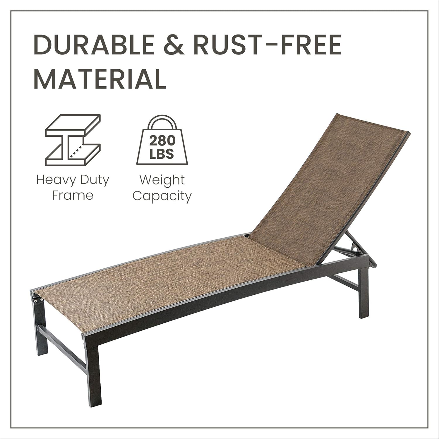 Pellebant Adjustable Patio Chaise Lounge Chair, 5 Positions and Flat Position, Folding Outdoor Recliners for Beach, Pool and Yard, 2 Pcs Set, Gray&Brown : Garden & Outdoor