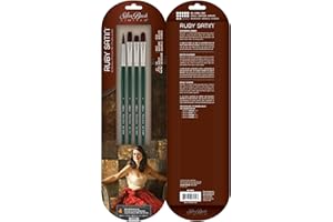 Silver Brush Limited RS-2504 Ruby Satin Mixed-Media Variety Set, Paintbrushes for Oil, Acrylic, and Heavy Body Paints, Set of 4, Size 4 Round, Flat, Bright, & Filbert Brushes, Long Handle