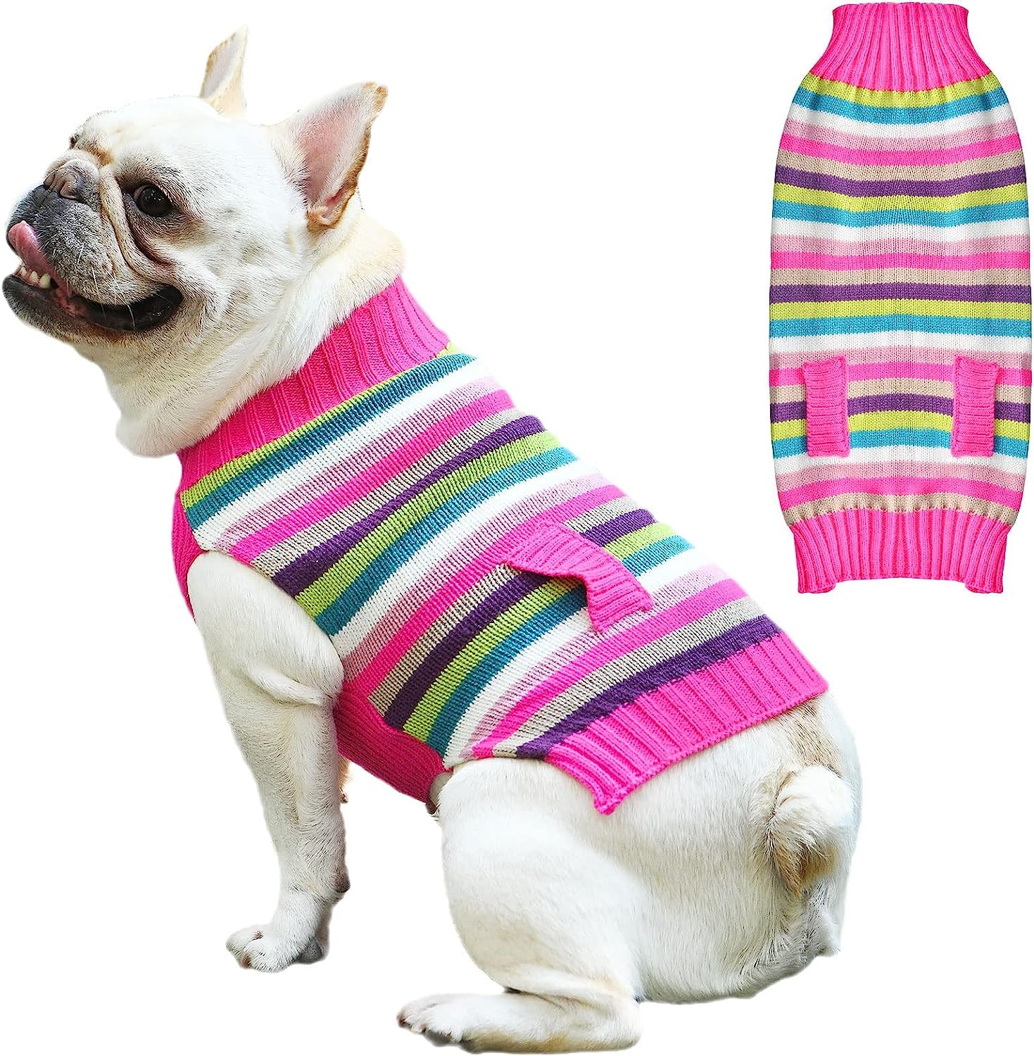 SKXEO Pink Striped Pet Dog Sweater False Pockets Puppy Cat Autumn Winter Clothes Warm Jumper Coat Knitwear Jumpers Clothes for Small Medium Large Dogs