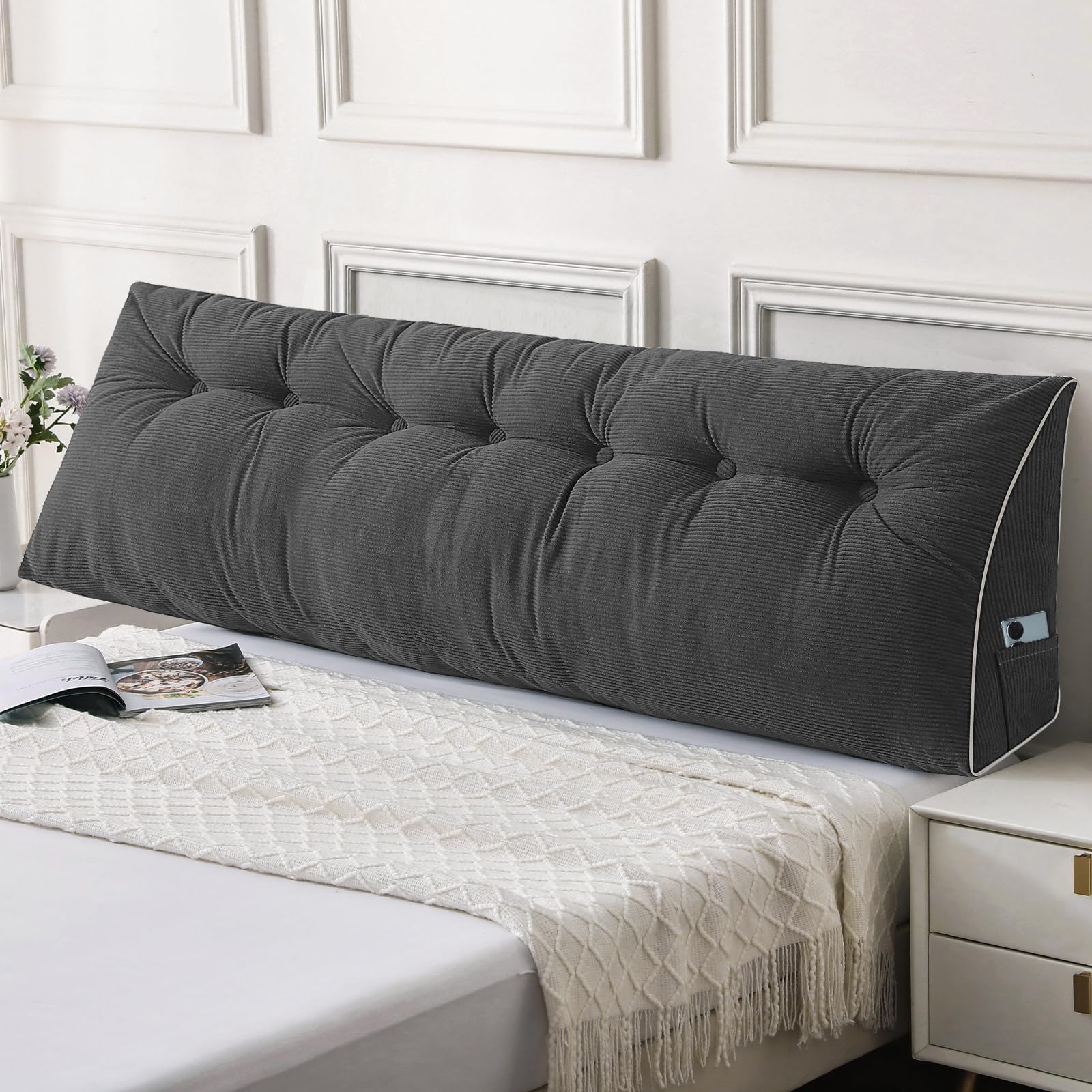 Photo 1 of Sasttie Headboard Pillow King, Triangular Wedge Pillow Headboard, Wedge Headboard Pillow for Bed Sofa, Daybed Pillows for Sitting up, Reading or Working with Removable Cover, Dark Grey