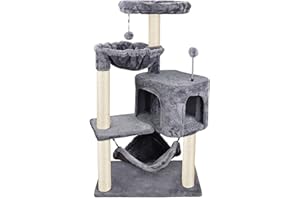 Newest Cat Tree with Cat Condo and Big Hammock，Grey