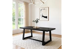 Plank+Beam 72 Inch Farmhouse Dining Table, Solid Wood Rustic Kitchen Table, Large Wooden Rectangular Dinner Table for Dining Room, Home Office, Living Room Furniture, Easy Assembly, Black Wirebrush