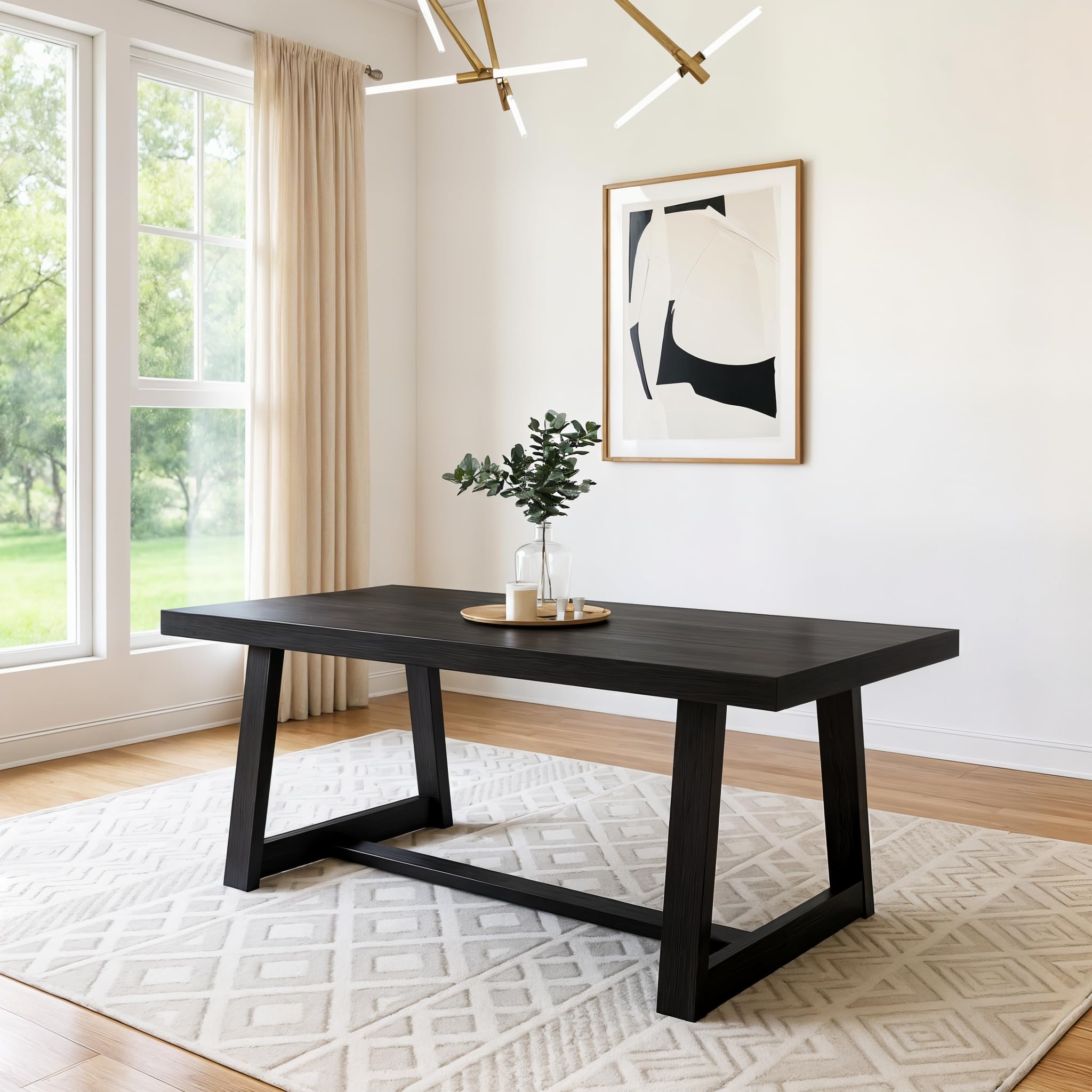 Photo 1 of Plank+Beam 72 Inch Farmhouse Dining Table, Solid Wood Rustic Kitchen Table, Large Wooden Rectangular Dinner Table for Dining Room, Home Office, Living Room Furniture, Easy Assembly, Black Wirebrush