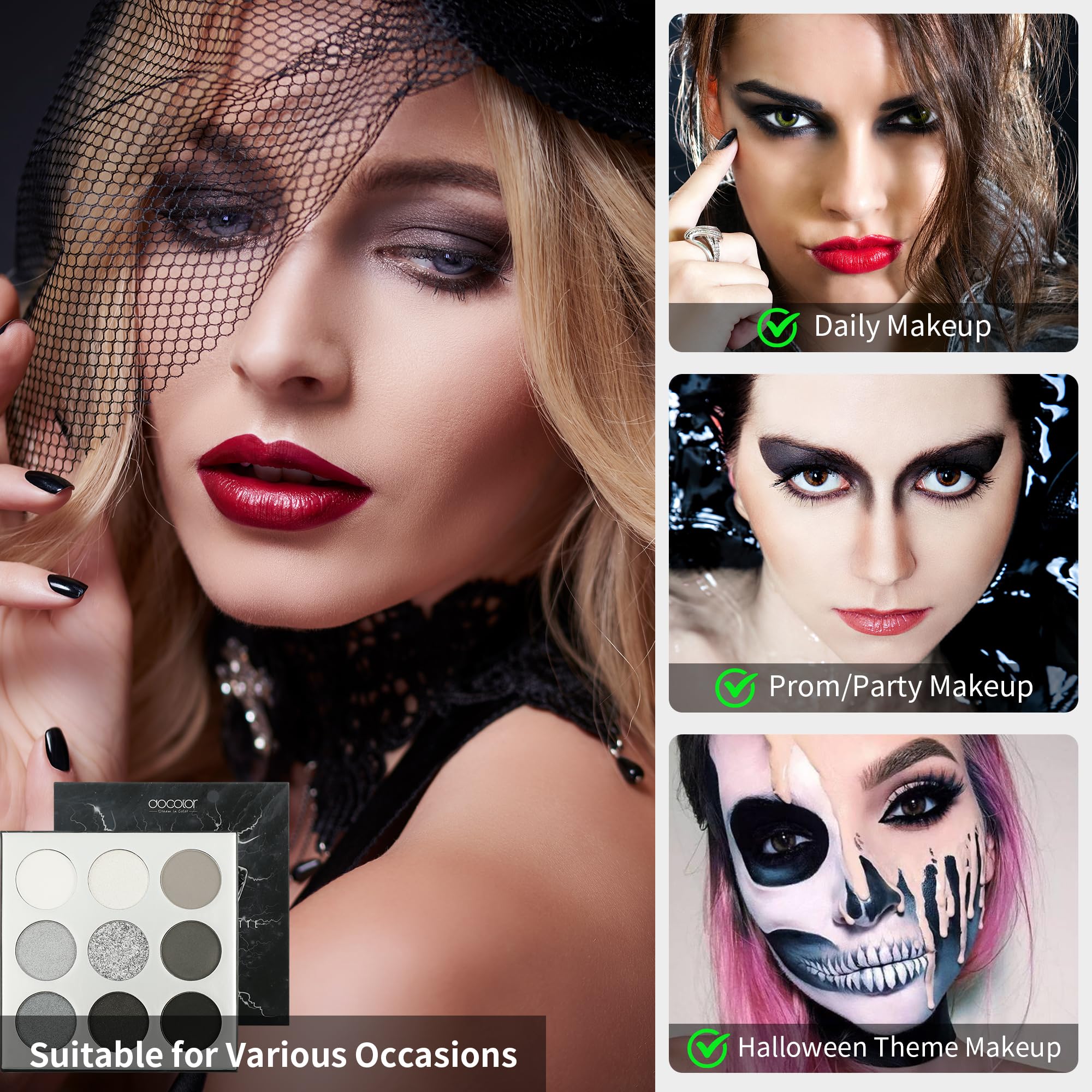 docolor Eyeshadow Palette 9 Colors Black Eyeshadow Gemstone Shadow Palette Highly Pigmented Mattes Shimmers Smokey Glitter Cream Colorful Powder Blendable Long Lasting Waterproof Makeup Palette