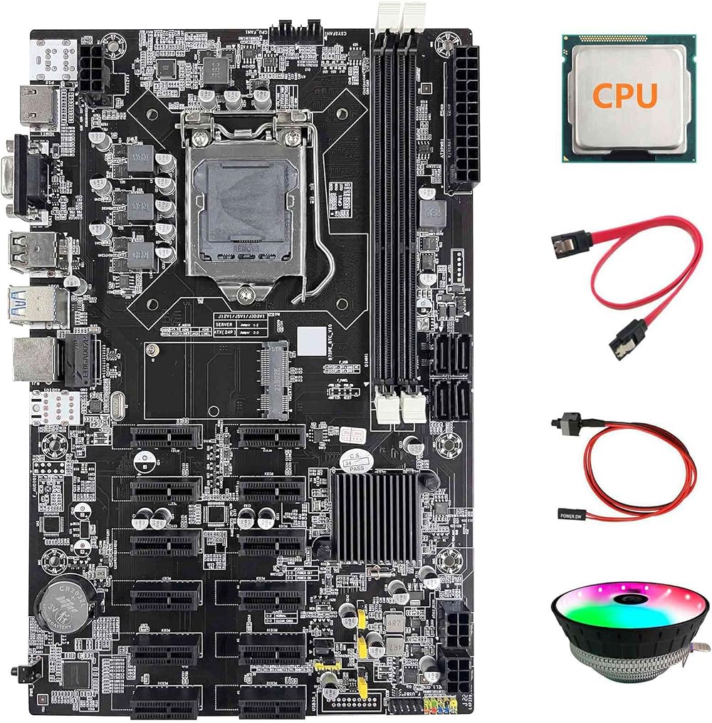 Lodokdre B75 12 PCIE Mining Motherboard LGA1155 MSATA DDR3 w/ CPU Fan Cable
