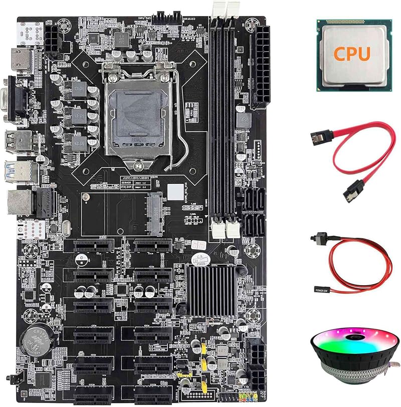 Lodokdre B75 12 PCIE Mining Motherboard LGA1155 MSATA DDR3 w/ CPU Fan Cable