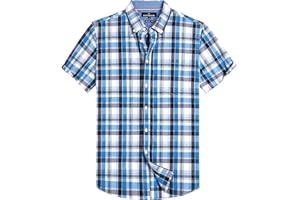 Alimens & Gentle Mens Plaid Short Sleeve Button Down Shirts Cotton Regular Fit Casual Gingham Shirts