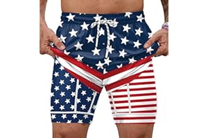 Mainfini Men's American Flag Swim Trunks 6" Inseam Board Short with Compression Liner (S-XXL)